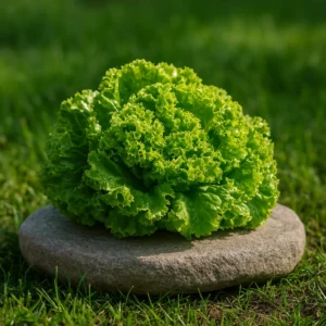 Lechuga crespa verde cultivada de forma orgánica, ideal para mercados verdes y alimentación saludable.