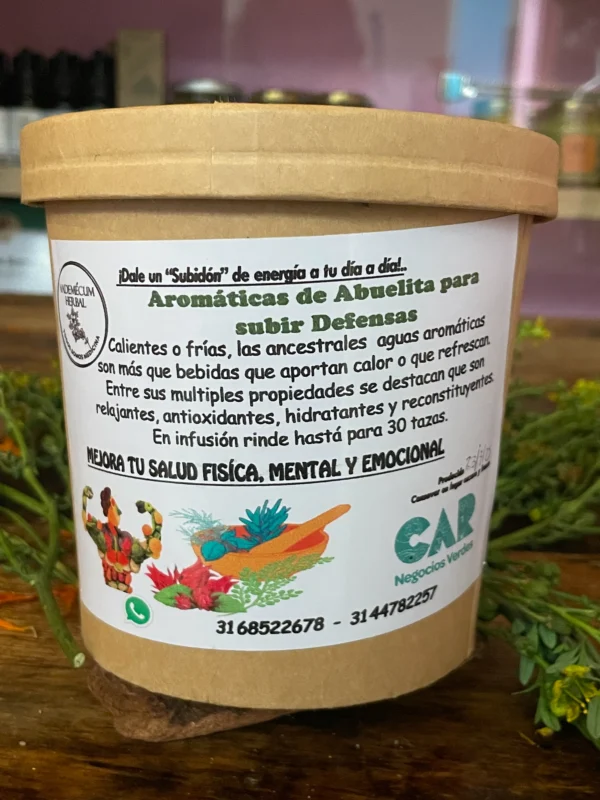 Infusión natural “Aromáticas de Abuelita” para subir defensas, con hierbas antioxidantes y relajantes.