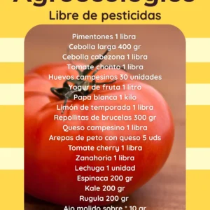 Productos incluidos en el mercado agroecológico semanal con alimentos libres de pesticidas químicos.